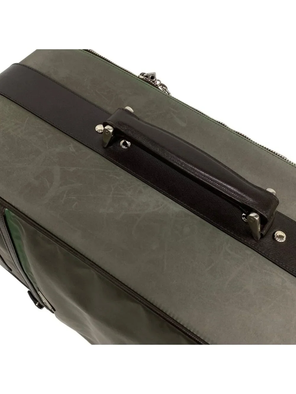 Prada Travel Bag Khaki Dark Brown Diamond No Lock Leather